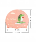 Silicone Kids Swimming Cap, Surfer Alligator Print , Peach