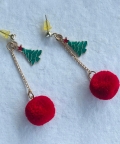 Earrings Pompom Hanging With Tree Small