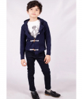 Cable Hooded Cardi With Trousers And Shirt ( Belt also included )