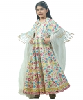 Multicolored Mirror Anarkali With Cape 