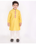 Yellow Knot Embroidered Kurta Churidaar