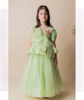 Green Sequins Ruffle Ghagra