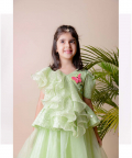 Green Sequins Ruffle Ghagra