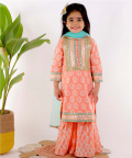 Peach Sharara Set With Sea Green Dupatta