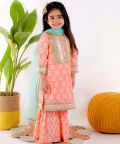 Peach Sharara Set With Sea Green Dupatta