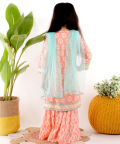 Peach Sharara Set With Sea Green Dupatta