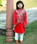 Jacket With Rusty Red Kurta And Pyjama