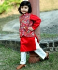 Jacket With Rusty Red Kurta And Pyjama