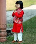 Jacket With Rusty Red Kurta And Pyjama