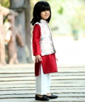 Jacket With Rusty Red Kurta And Pyjama