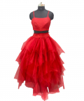 Hand Embroidered Jacket With Red Embroidery Net Lehenga Set