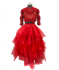 Hand Embroidered Jacket With Red Embroidery Net Lehenga Set