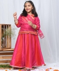 Pink Red Cotton Silk Lengha
