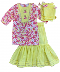 Pink Floral Kurta With Green Sharara