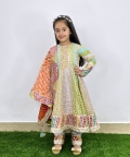 Multi Color Embroidered Anarkali Set With Bandhani Dupatta