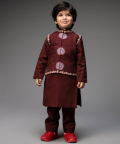 Deep Wine Nehru Jacket With Kurta And Pants For Kids
