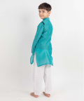 Teal Blue Embroidered Kurta-Jacket Set