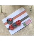 Bird And Heart Elastic Hairband - Grey & Peach