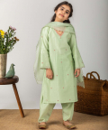 Straight Embroidered Kurta Set - Green