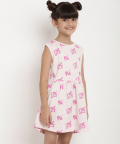 Organic Cotton Cut Sleeves Dress Unicorn Pink