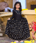 Black Gold Print Top With Gold Print Skirt