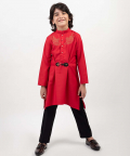 Red Pleated Kurta Set