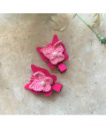 Felt And Crochet Butterflies Alligator Clips - Pink
