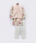 Floral Print Kurta With Peach Jacket And Pants