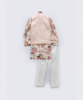 Floral Print Kurta With Peach Jacket And Pants