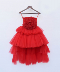 Red Net High Low Gown