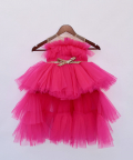 Dark Pink Net High Low Gown
