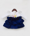 Off White And Dark Blue Silk Frock