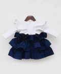 Off White And Dark Blue Silk Frock