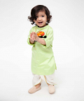 Green Kurta With Off White Dhoti Set