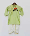 Green Kurta With Off White Dhoti Set