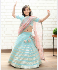 Blue Sequins Strips Lehenga Choli Set