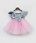 Blue Shimmer And Pink Glitter Net Frock