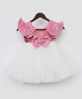 Pink Shimmer And White Glitter Net Frock