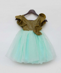 Golden Shimmer And Acqua Glitter Net Frock