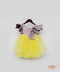 Pink Shimmer And Yellow Glitter Net Frock