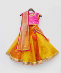 Hot Pink Choli With Yellow Organza Lehenga