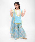 Blue Kurti With Kotta Print Fabric Sharara And Dupatta