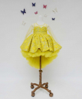 Yellow Flower Embroidery High Low Gown