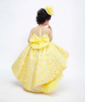 Yellow Flower Embroidery High Low Gown