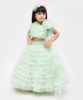 Green net frills lehenga with Ruffle Choli