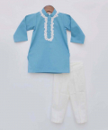 Blue Kurta With White Dori Work And Pant