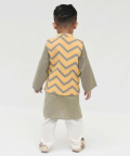 Grey Kurta And Chevron Print Jacket With Pant