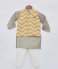 Grey Kurta And Chevron Print Jacket With Pant