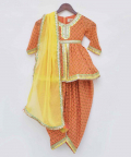 Peach Print Dhoti Peplum With Yellow Dupatta