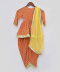 Peach Print Dhoti Peplum With Yellow Dupatta